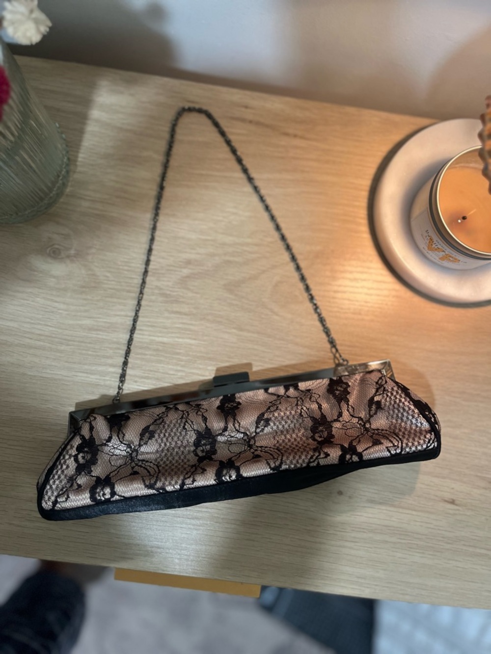 New Elegant Black Lace Evening Clutch - Nude Base - Picture 4 of 7